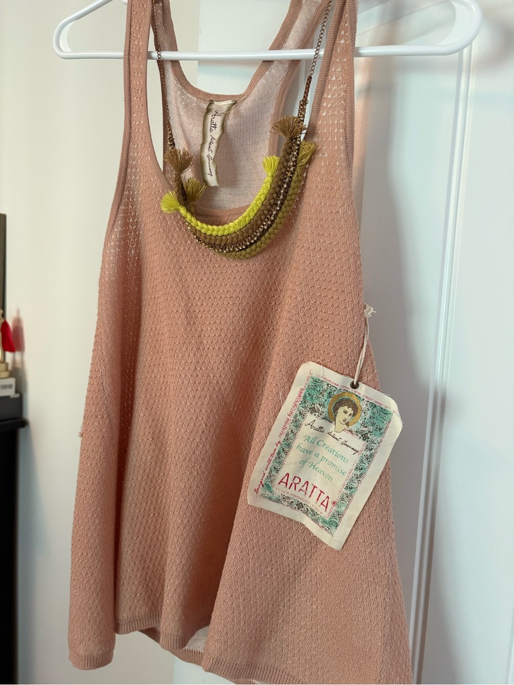 Aratta Blush Pink Textured Knit Tank with Braided Accent